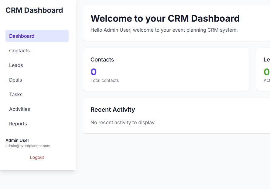 Planner CRM dashboard